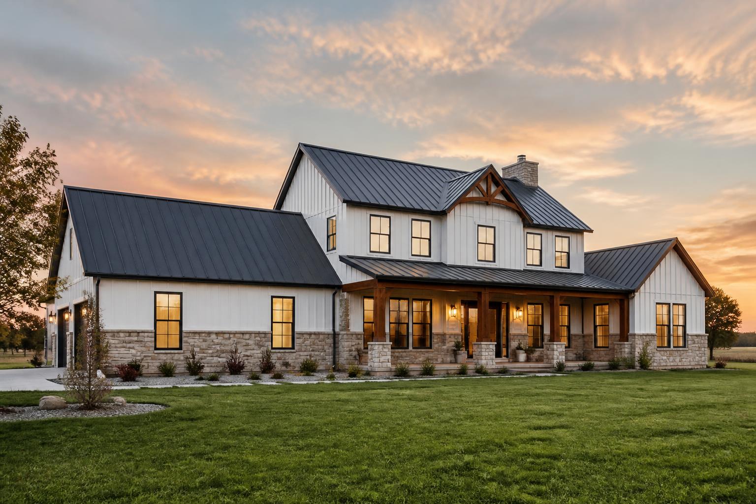 Custom Kansas home exterior at twilight